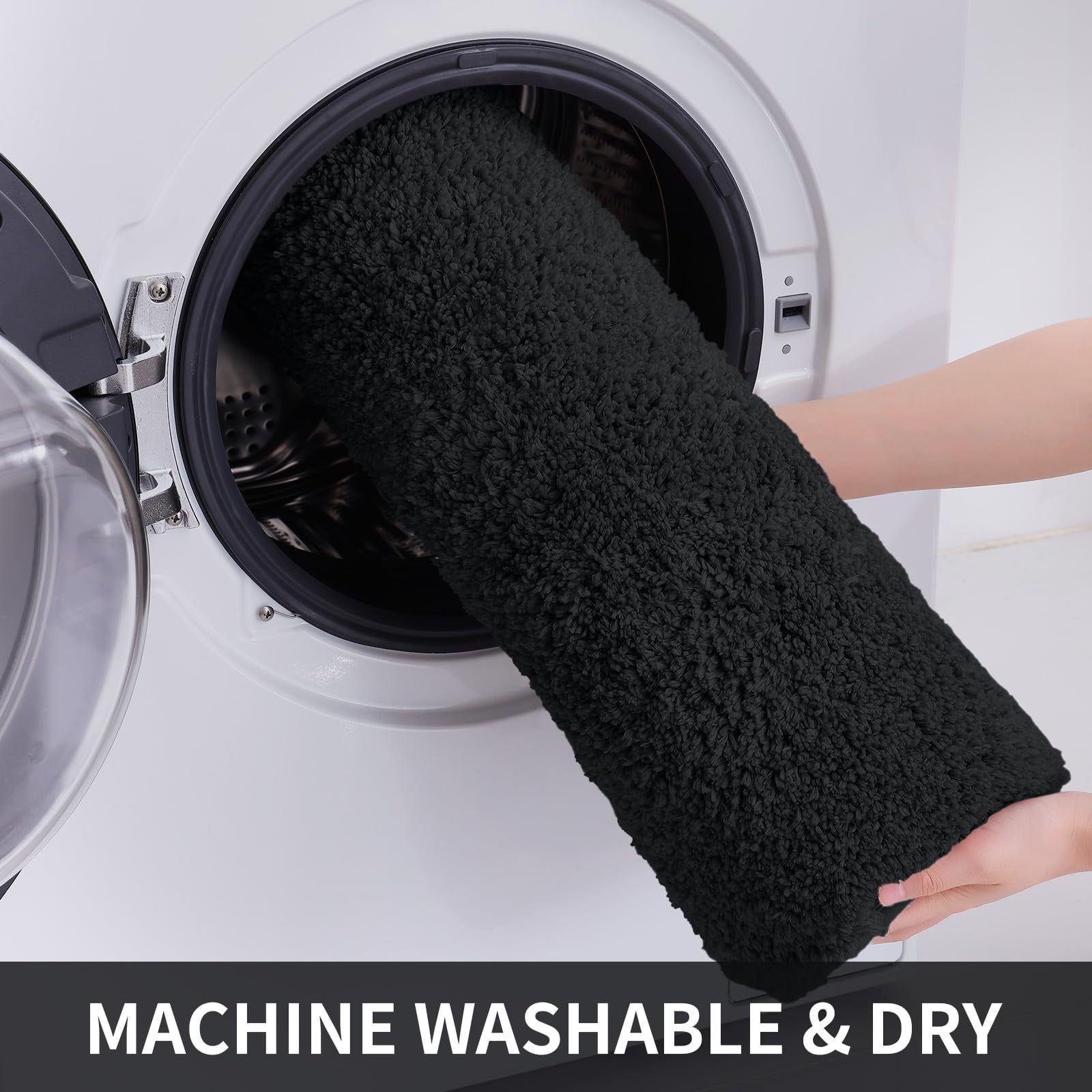 Buganda Microfiber Bathroom Rugs (20x30, Black) Shaggy Soft and Absorbent, Non Slip, Thick Plush, Machine Washable Bath Mat and Bath Rugs for Bathroom