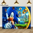 thumbnail image 3 of Fondo de fotografía con iluminación de Sonic Hedgehog, pancarta de cumpleaños para niños, decoración para fiesta de baby shower, fondo de vinilo de poliéster con dibujos animados, 3 of 5