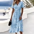 thumbnail image 2 of QSAWXQZ Women's Floral Wrap Midi Dress Short Sleeve V Neck A Line Sundress Vacation Outfit Casual for Summer XL, 2 of 6