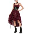 thumbnail image 5 of Jsaierl Women's Gothic Steampunk Corset Dress Square Neck High Low Ruffle Layered Halloween Cosplay Costume, 5 of 9