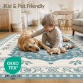 thumbnail image 4 of ODIKA 9'x12' Teal Cream Floral Medallion Design Washable Area Rug Elegant Geometric Border with Vintage Charm Non-Shedding, Easy Care for Master Suite, California King, Under Bed, 4 of 7