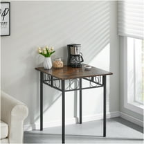 JERFIT Farmhouse Dining Table, Antique Brown Square Kitchen Table with Metal Base and Wood Top for Dining Room