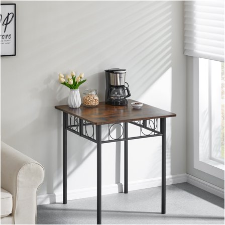 JERFIT Farmhouse Dining Table, Antique Brown Square Kitchen Table with Metal Base and Wood Top for Dining Room