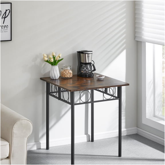 JERFIT Farmhouse Dining Table, Antique Brown Square Kitchen Table with Metal Base and Wood Top for Dining Room