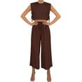 thumbnail image 3 of Women'S Two Piece Sets Casual Linen Sleeveless Crop Top Wide Leg Pants Summer Outfits Brown L, 3 of 7