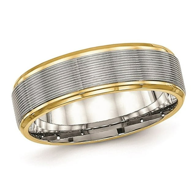 Bague de Mariage en Acier Inoxydable Rainuré 6mm avec Plaqué Jaune
