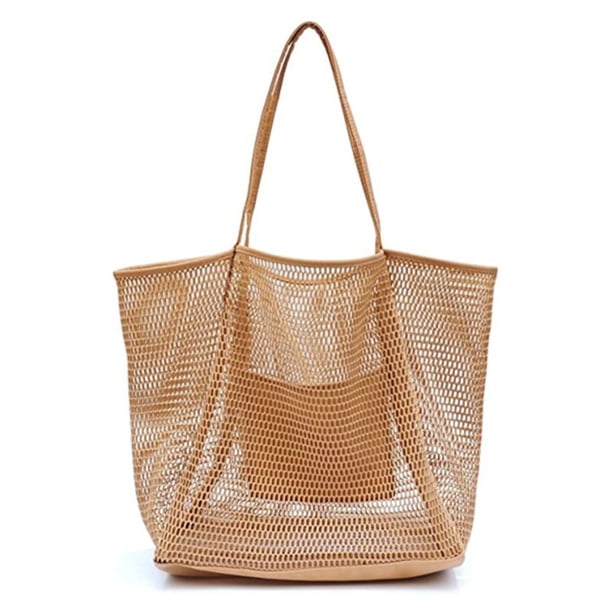Bolso De Playa De Malla Informal, Bolso De Un Hombro Para Mujer, Artículos De Tocador Y Bolsa De Almacenamiento De Ropa De Natación, 17,3x15,7x5 Pulgadas, Color Caqui