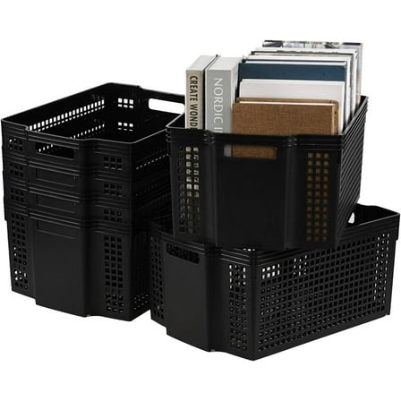 Ramddy 6 Packs Stackable Laundry Storage Basket Bin, Large Plastic Stacking Organizer Baskets, Black