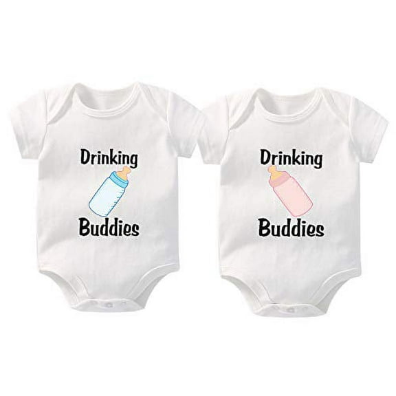 YSCULBUTOL Baby Twins Bodysuit Drinking Buddies Baby Shower Twin Boy Girl Matching Outfits Baby Triplets Set?white 1 4-6m?