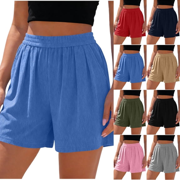 Oksale Summer Shorts for Women Casual Comfy Knit Shorts with Pockets Stretch Waisted Summer Clothes 2026 Red S