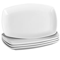 Ceramic Serving Platter Set, 4 Pcs 10 inch Rectangular Serving Tray for Entertaining at Parties and Weddings, White Platter Rectangular Dishes Dinner Plates for Appetizer Meat Bread Dessert and Sushi