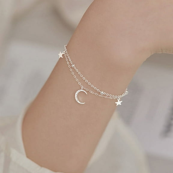 APIPEE Stars and Moon 925 Sterling Silver Bracelets for Women, Fashion Adjustable Slider Unique S925 Bracelet Jewelry For Wedding Gifts