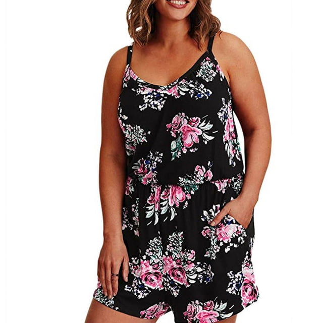Aqestyerly Femmes Grande Taille Décontracté Sans Manches Imprimé Ample Combishort HWRETIE