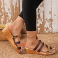thumbnail image 5 of Rokment Glitter Metallic Wedges Dress Sandals for Women Vintage Gold Color Block Leather Linen Sole Open Toe Mid Heels Slip on Casual Summer Beach Slides Shoes Wine Size 8, 5 of 8