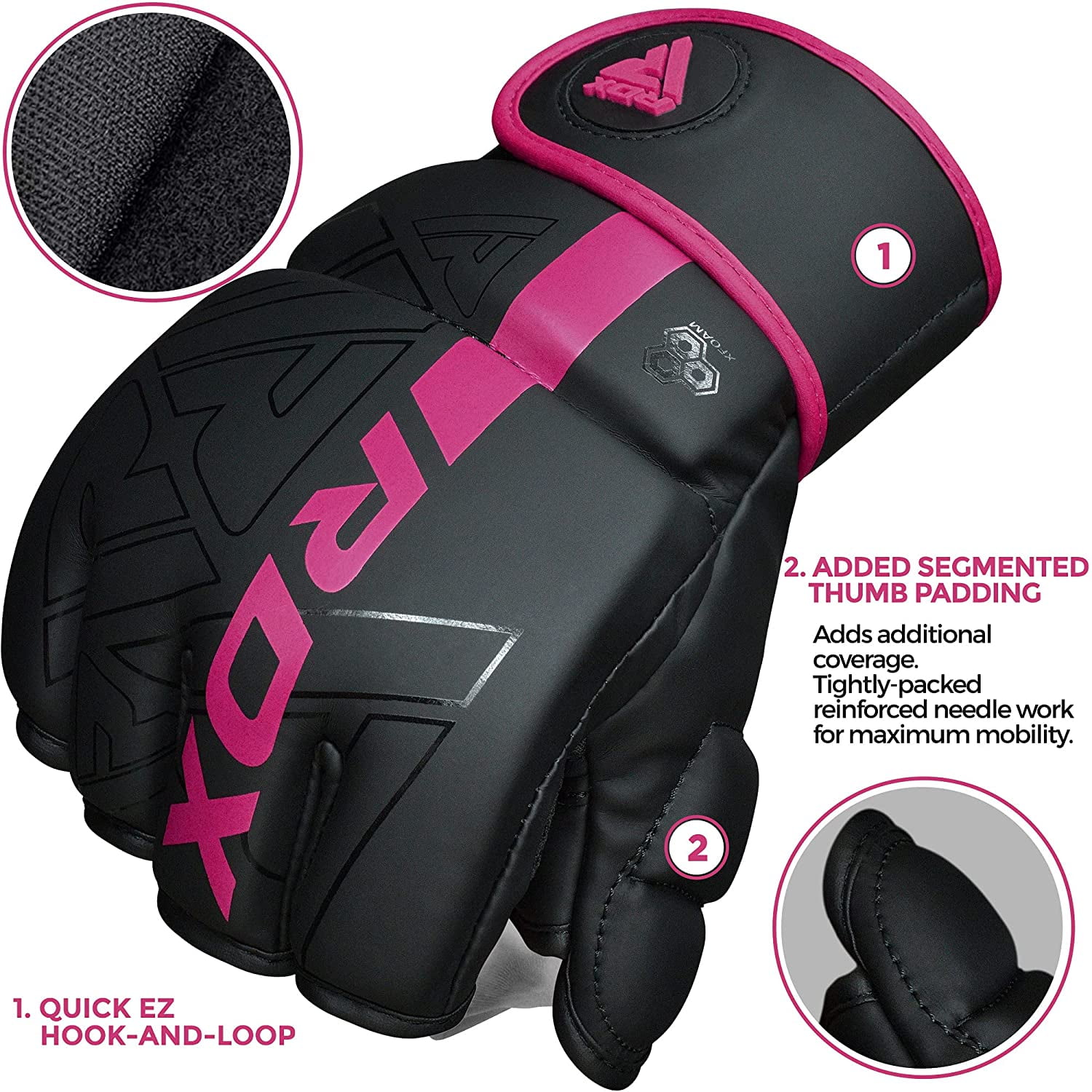 RDX MMA Boxing Gloves Grappling, Pre-Curved Martial Arts Mitts, Ventilated Palm Kara Pink L