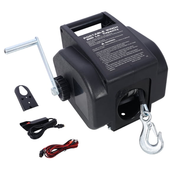 12V 2000 lb Trailer Winch, Electric Winch with Galvanized Wire Rope, Handheld Remote, Power In and Manual Out for Trailers, ATVs, and Marine Use