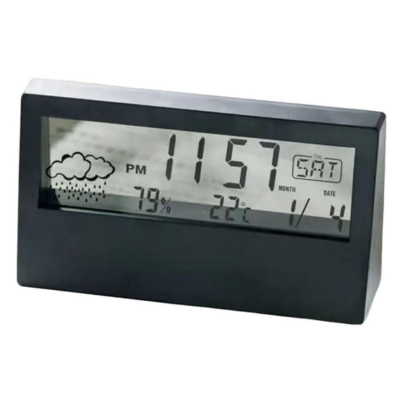 Reloj despertador LED de noche, exquisita pantalla de fecha compacta, dormitorio multifunción negro transparente