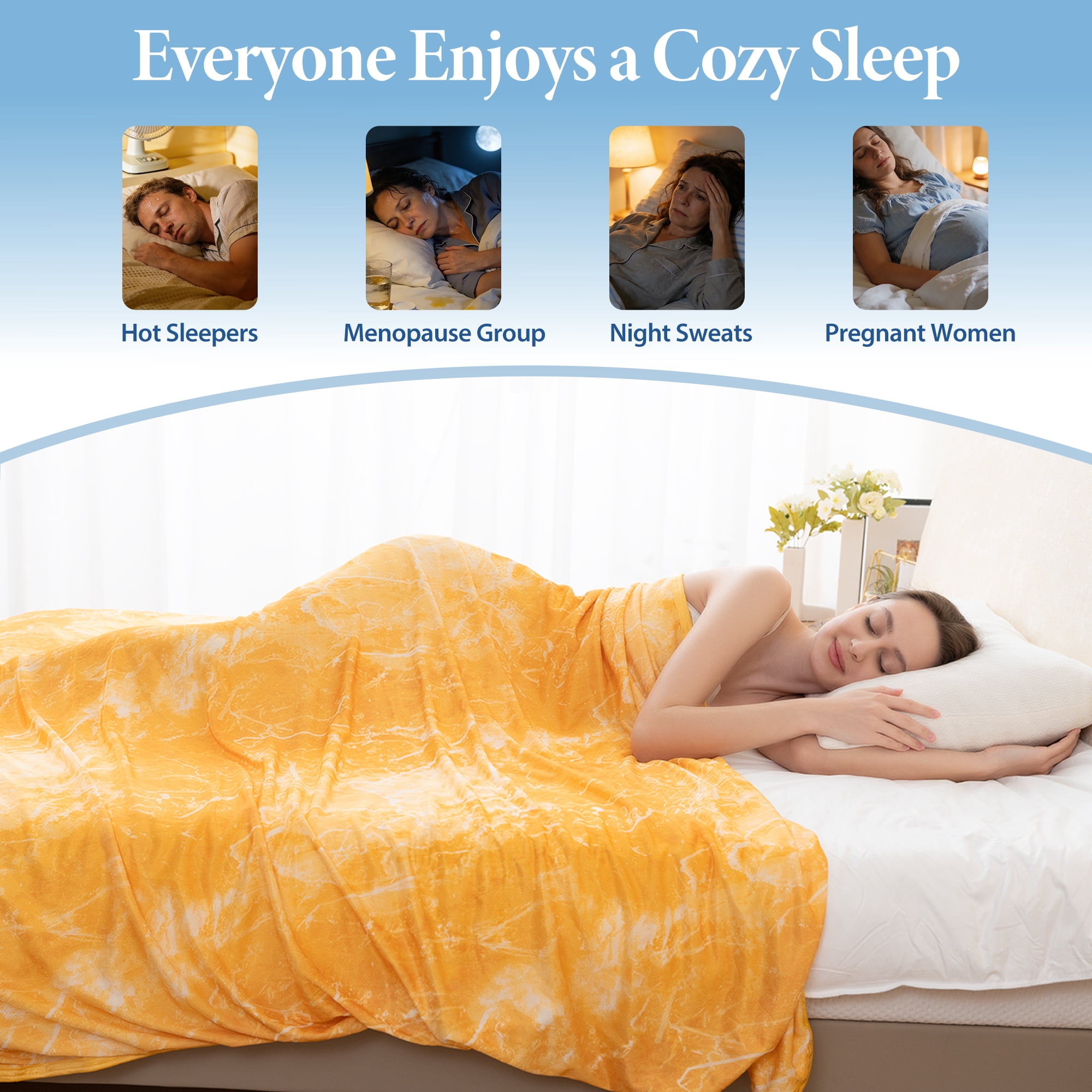 Cooling Throw Blanket with Double Sided Cold Effect, 108"x90"Lightweight Breathable Cold Comforter Blankets for Hot Sleepers Night Sweats,Yellow