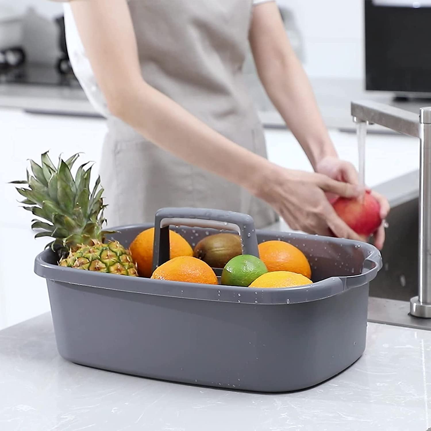 Large Cleaning Supplies Caddy Portable Shower Basket Supply Organizer with Handle Plastic Bucket Tool Storage for Bathroom, Bedroom, Kitchen, College Dorm, Garden, Clear Grey 2 Pack
