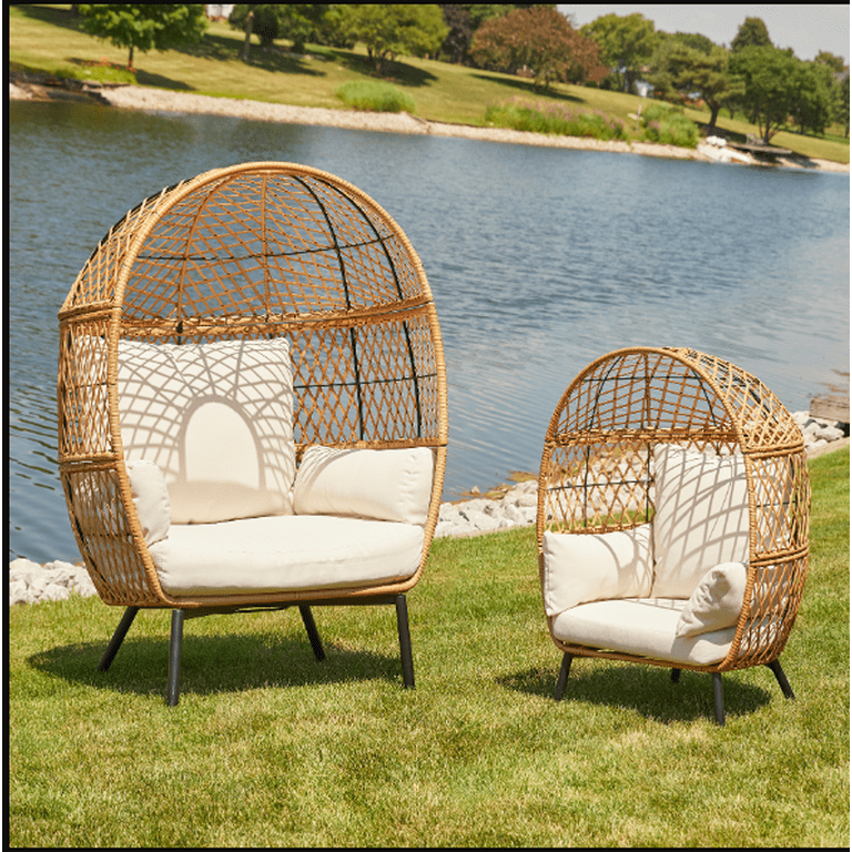 Better Homes Gardens Kid s Ventura Outdoor Wicker Stationary Egg Chair with Cream Cushions