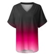 thumbnail image 3 of Womens Summer Tops Gradient V Neck T Shirts Short Sleeve Tshirt Casual Side Split Tunic Tops, 3 of 5