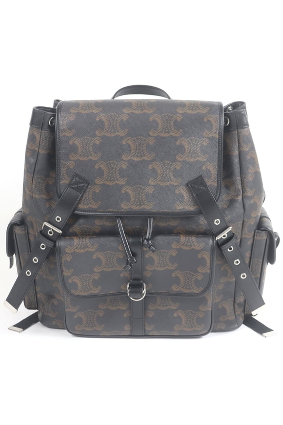 Pre-Owned CELINE 11181 Coated Canvas Triomphe Pattern Backpack Daypack Black Brown with Dust...