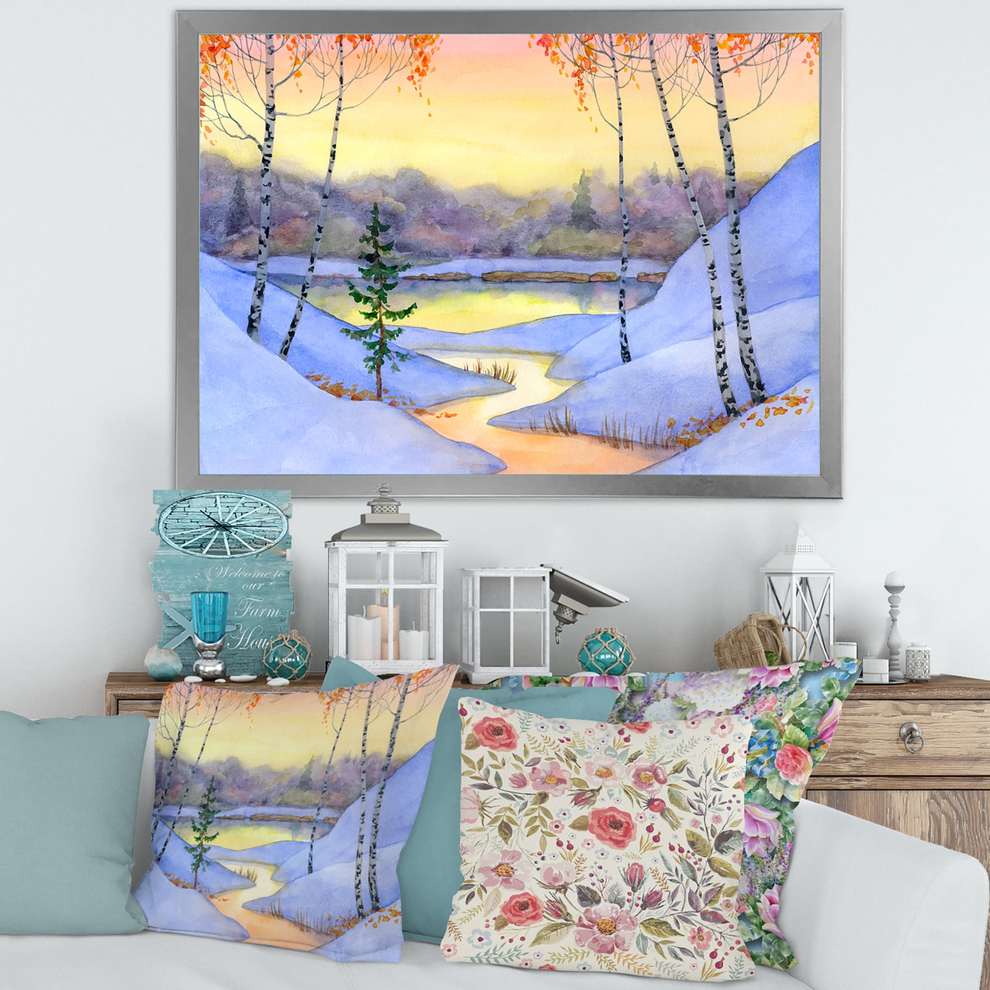 Designart 'Stream Through The Winter Forest II' Lake House Framed Art Print