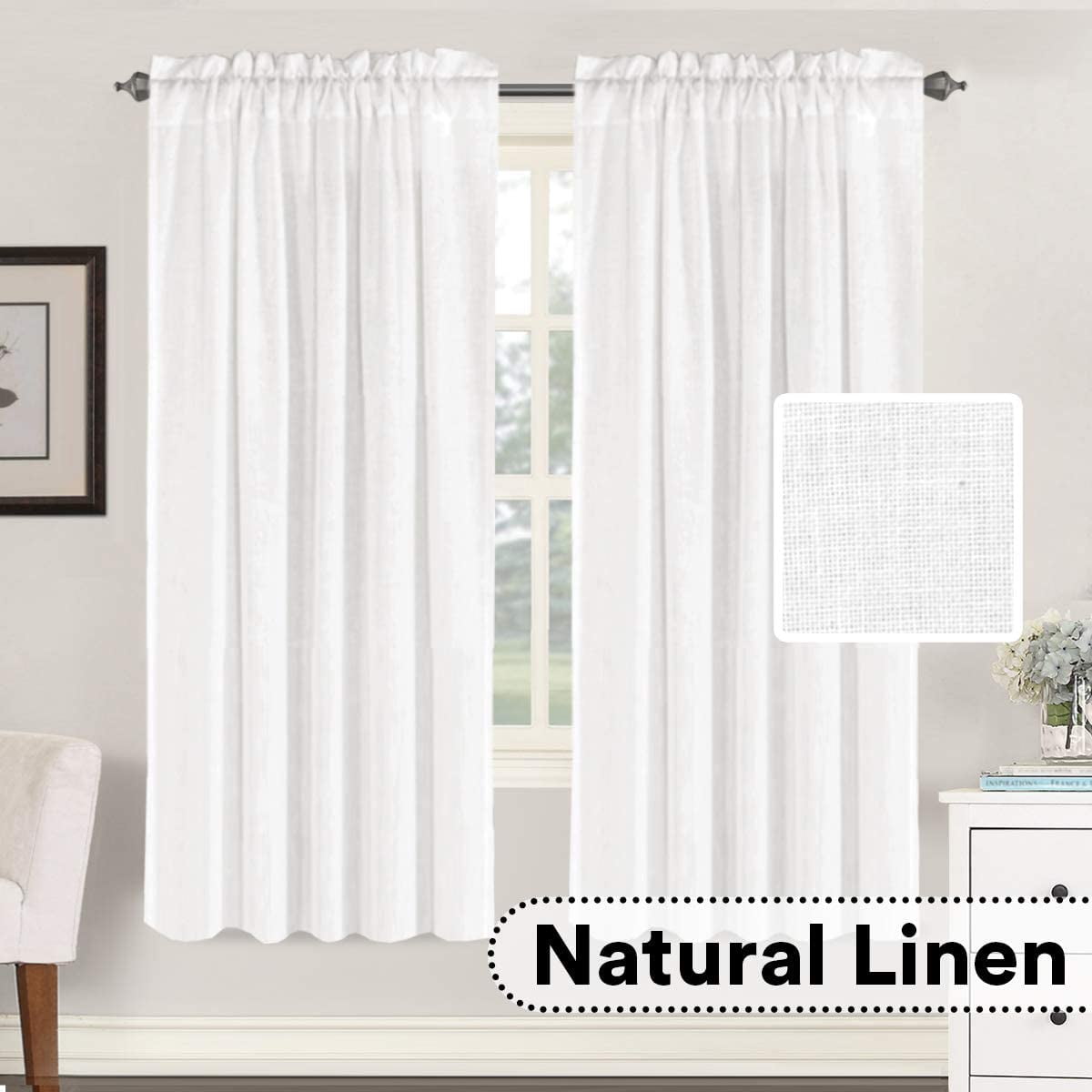 Linen Curtains Elegant Natural Linen Blended Curtains Energy Efficient Light Filtering / Rod