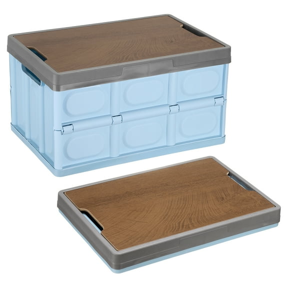 Uxcell 1Pcs Storage Bins with Lids, 26.4 Quart Collapsible Storage Bin with Handles Folding Box Stackable Storage Bin for Camping, Car, RV, Home and Office(Light Blue)
