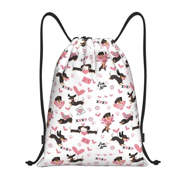 Fotbe Dachshund Dog Puppy Bolsa Mochila con Cordón Estampada, Bolsa de Gimnasio Deportiva, Bolsa Cinch, Bolsa con Cordón para Hombres y Mujeres-Medium