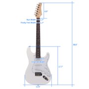 39 ST Electric Guitar for Music Lover, Rosewood Fingerboard, with Accessories Pack, Carry Bag and Shoulder Strap, Right Handed Guitar for Beginner and Intermediate Performer (White)