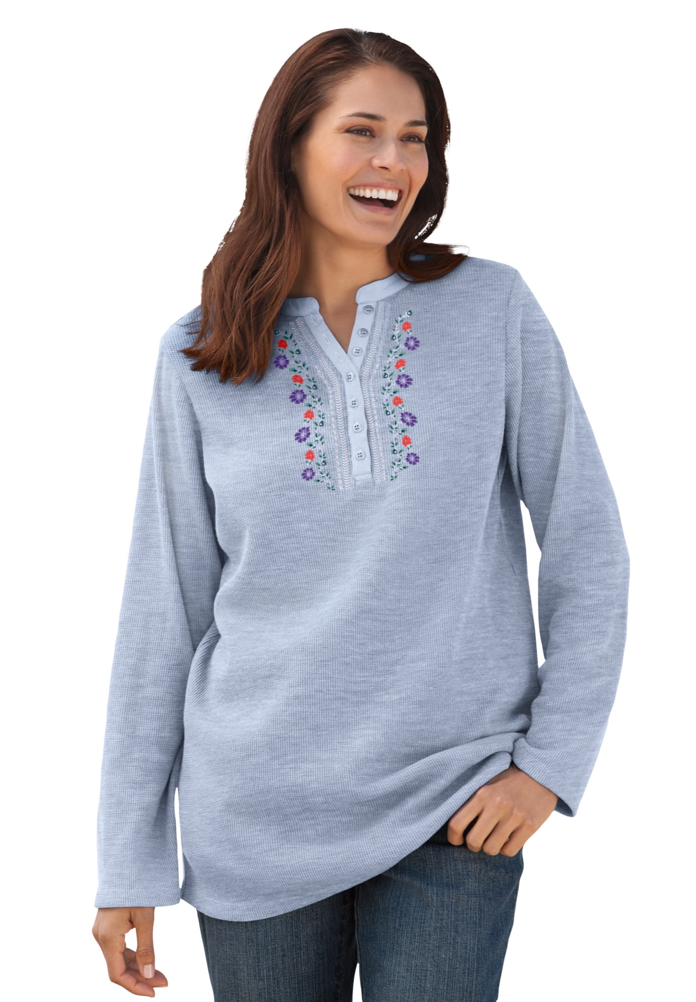 Woman Within Woman Within Women's Plus Size Embroidered Thermal