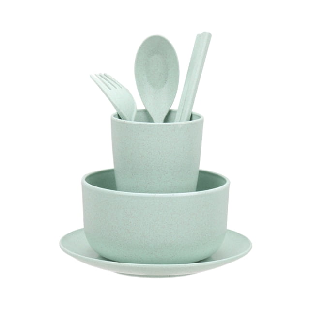 Dvumao 6-Piece Wheats Straw Tableware Set, Dinnerware with Bowl, Plate, Cup, and Cutlery, Set for Travel, Camping, and Office