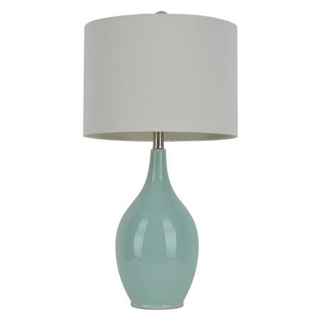 Spa Blue Ceramic Table Lamp with White Linen Shade