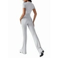 thumbnail image 3 of Solid Color Slim Fit Short Sleeve Trousers Suit Gray M, 3 of 9