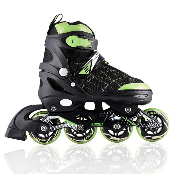 Konex 4 Wheel Inline Skates | Adjustable Pu Wheel Roller Skating Shoes For Boys & Girls (Xtra Large, 39-42, Green) Enjoy Stability And Speed With High-Quality Components
