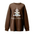 thumbnail image 4 of Hauts de Noël en Solde, Pull-Over à Col Rond Imprimé Tendance pour Femmes, Manches Longues, Blouse Confortable, Chandail en Molleton Café m, 4 of 4