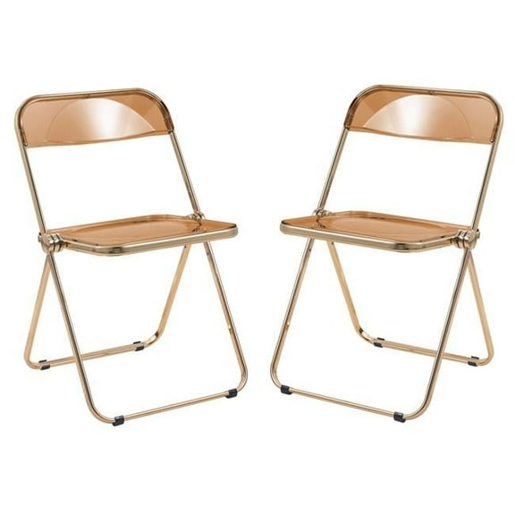 30 x 19 x 18.5 in. Lawrence Acrylic Folding Chair with Gold Metal Frame, Tangerine - Set of 2