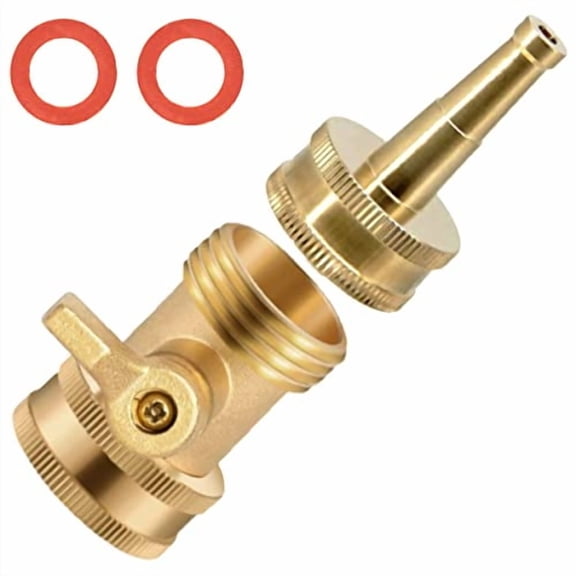 High Pressure Hose Nozzle,Solid Brass Water Hose Jet Nozzle Sprayer Sweeper with Hose Shut Off Valve,Heavy Duty 3/4" GHT Jet Nozzles for Garden Hose - 1 Set