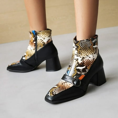 

Cathalem Women Ankle Boots In Autumn And Winter Fashionable Color Blocking Pattern Comfortable Square High Heels Boots for Women Yellow 8