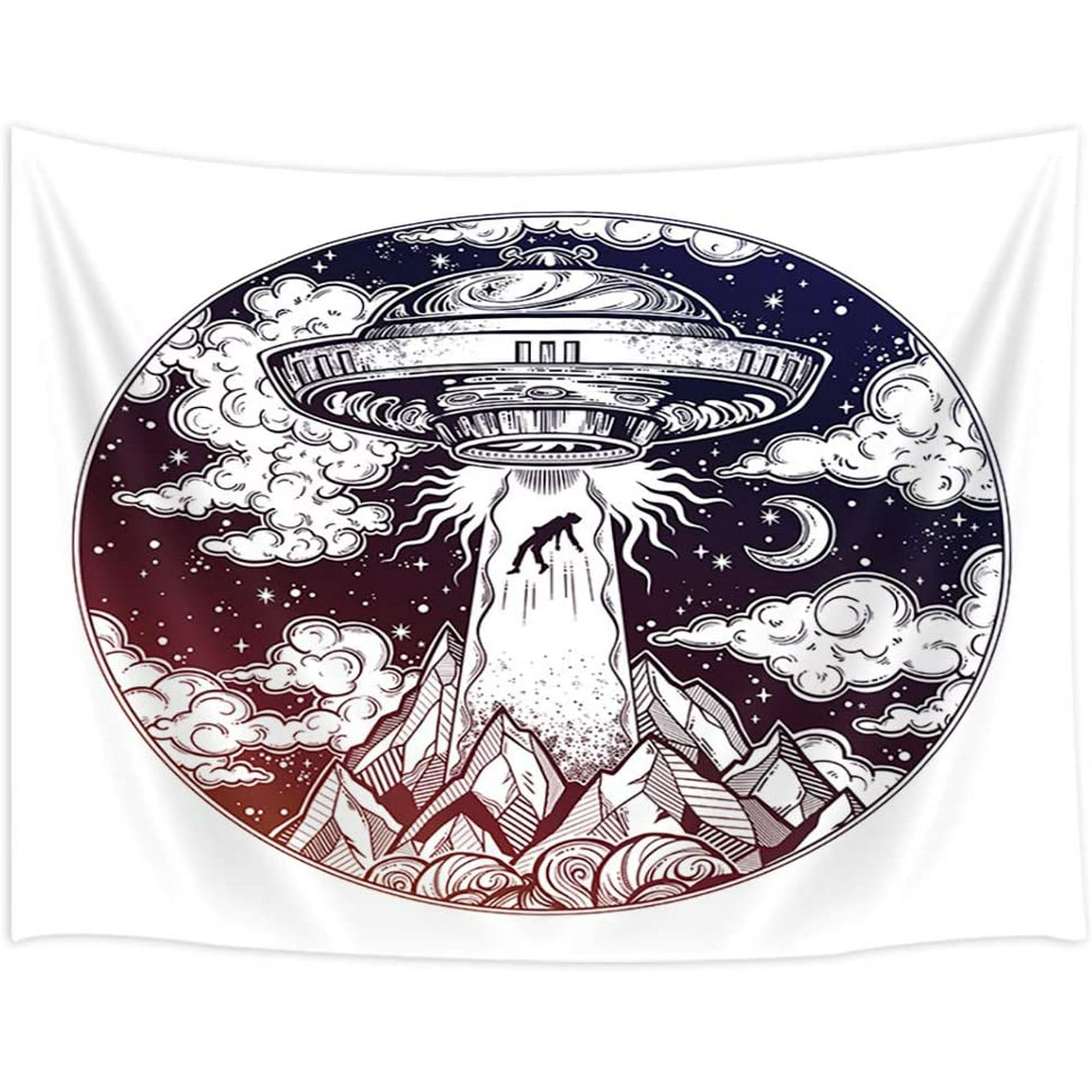 SHTUUYINGGFantastic Alien Spaceship Wall Tapestry, Space Abduction of a Human with Flying Saucer Icon, Tapestries Wall Hanging Dorm Decor for Living Room Bedroom Bedspread Tablecloths 90x70inches | Walmart Canada