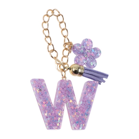 Unique Bargains 1 Pc Star Sequin Letter W Flower Tassel Pendant Water Cup Pendant Purple Metal Resin