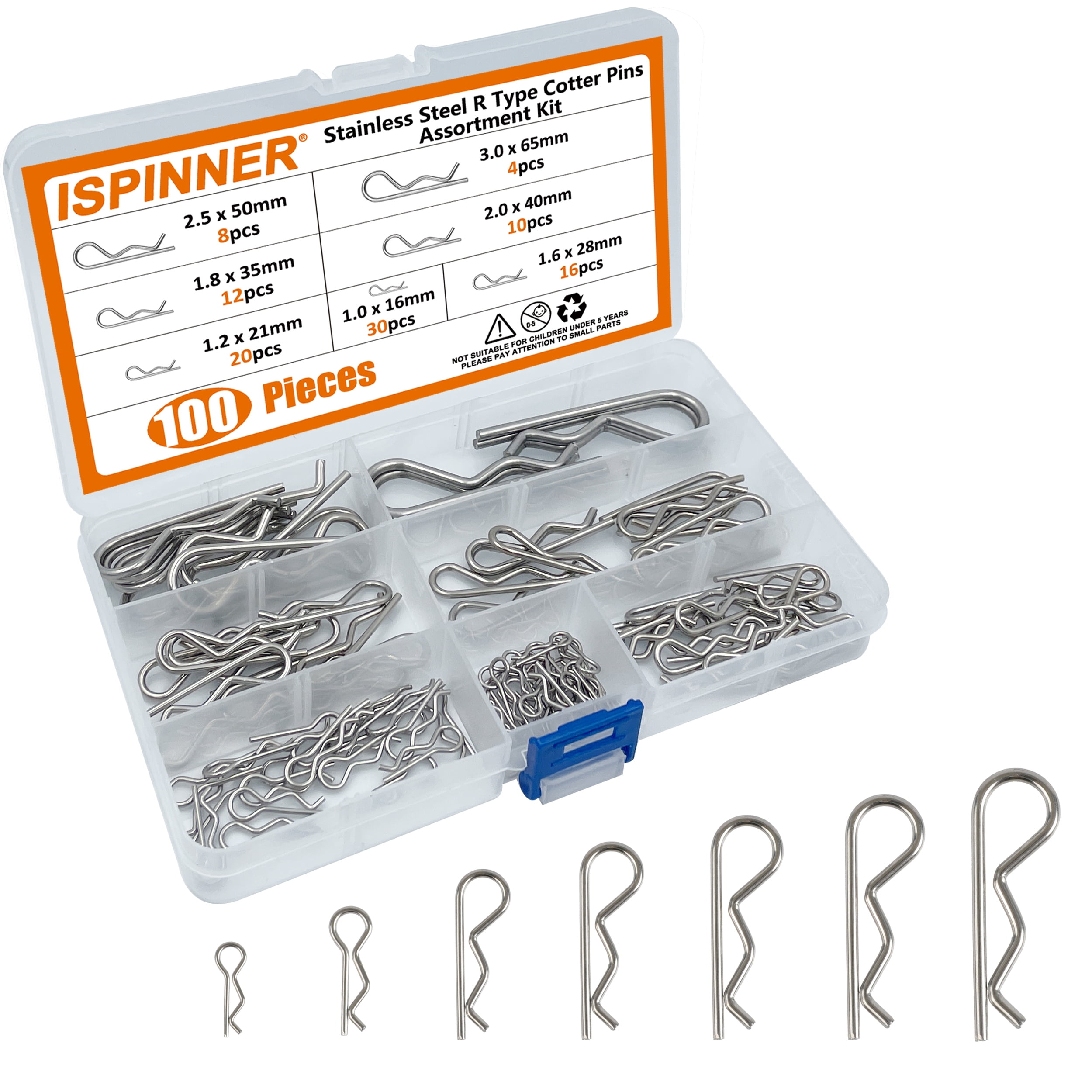 Pins Split Retaining Clips 100pc Box of Assorted Cotter Pin 