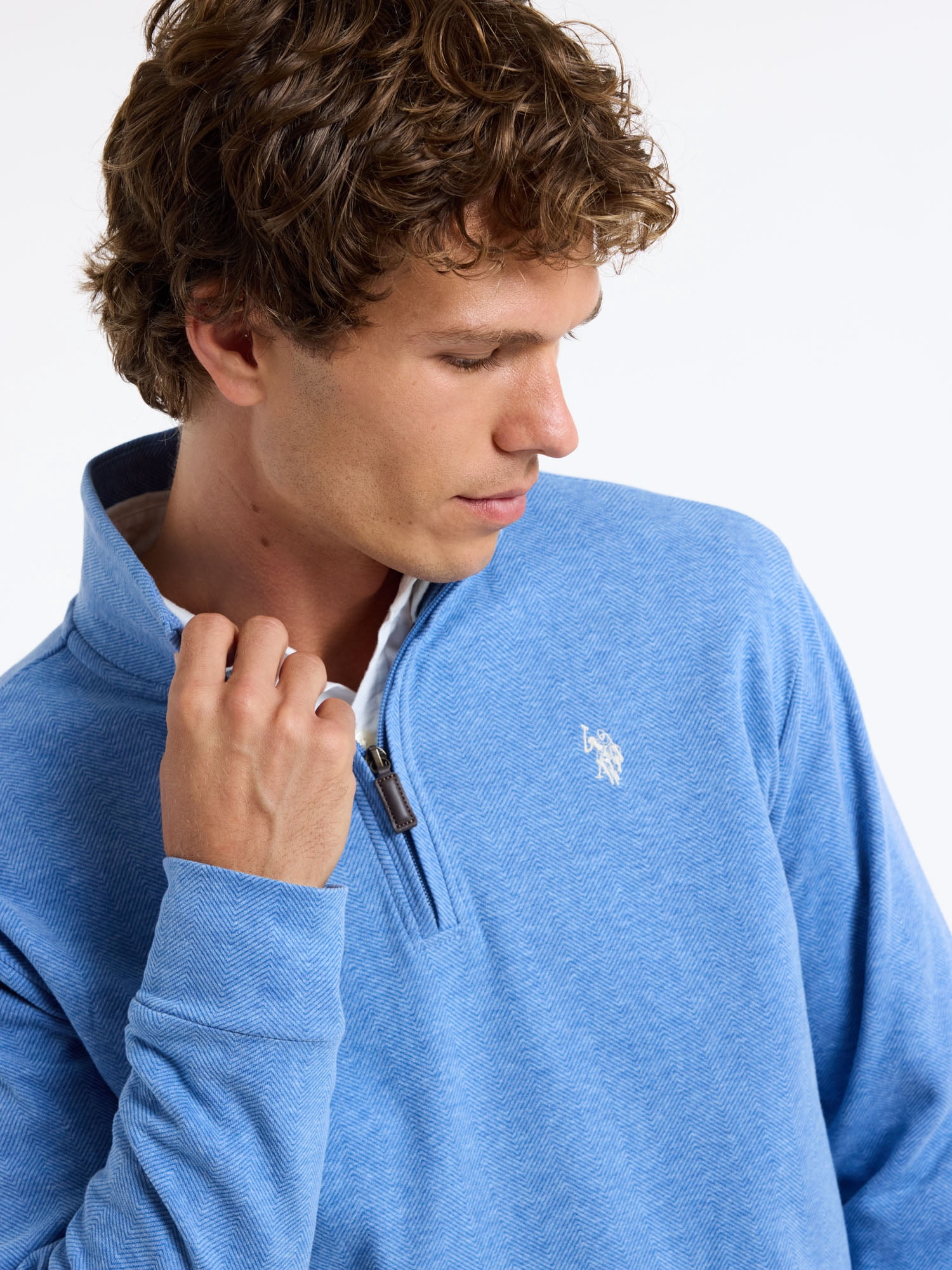 U.S. Polo Assn. Men's Premium Feel Herringbone Quarter Zip Pullover