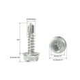 thumbnail image 2 of Uxcell #10 x 3/4" 410 Stainless Steel Hex Washer Head Self Drilling Screws 50 Pack, 2 of 4