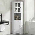thumbnail image 4 of Miekor Furniture Tall Bathroom Storage Cabinet, Corner Cabinet with Glass Door, Open Storage, Adjustable Shelf, White 64AAK, 4 of 9