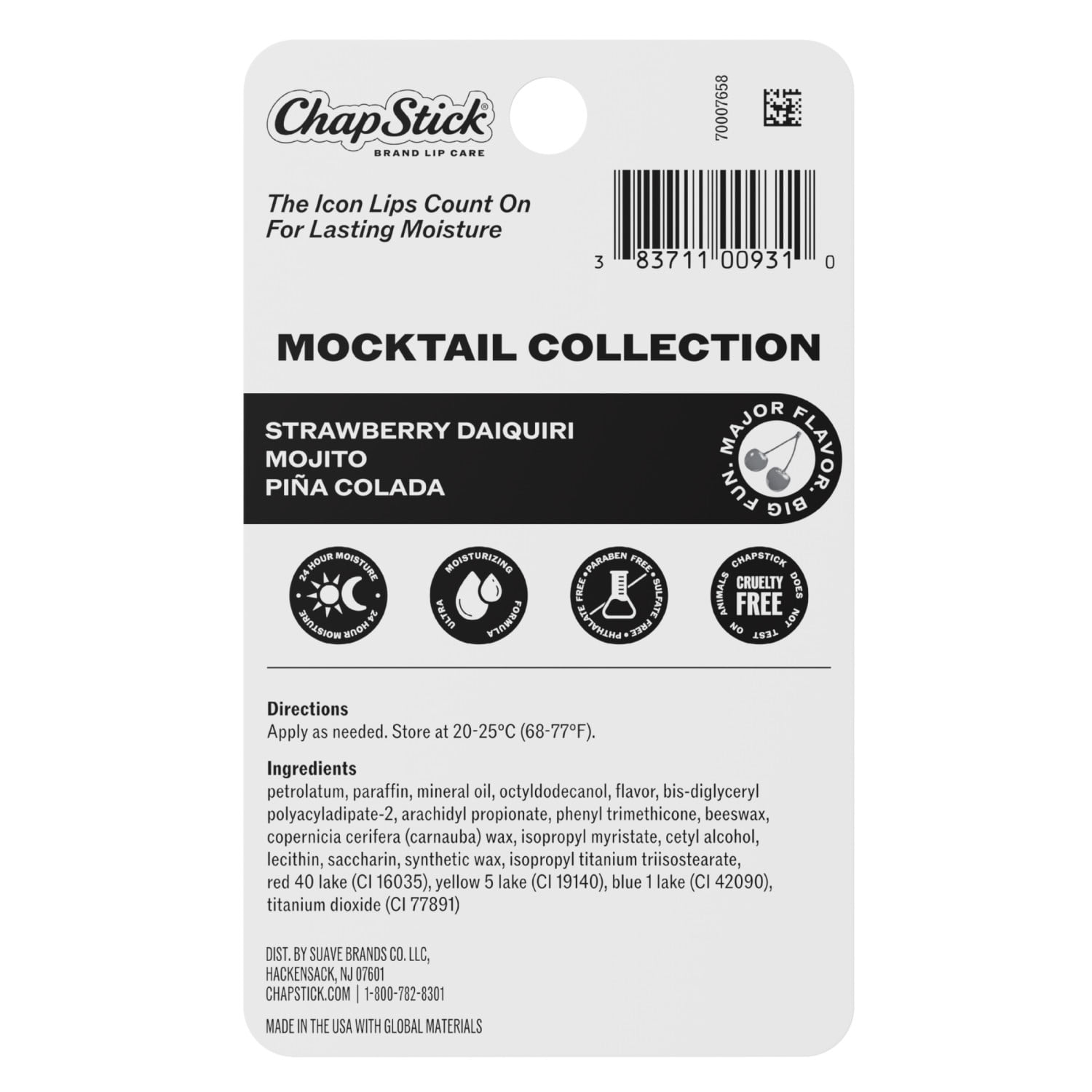 ChapStick Mocktail Lip Balm Tubes, Strawberry Daiquiri, Mojito, Pina Colada Flavors, 0.15 oz, 3 Pack