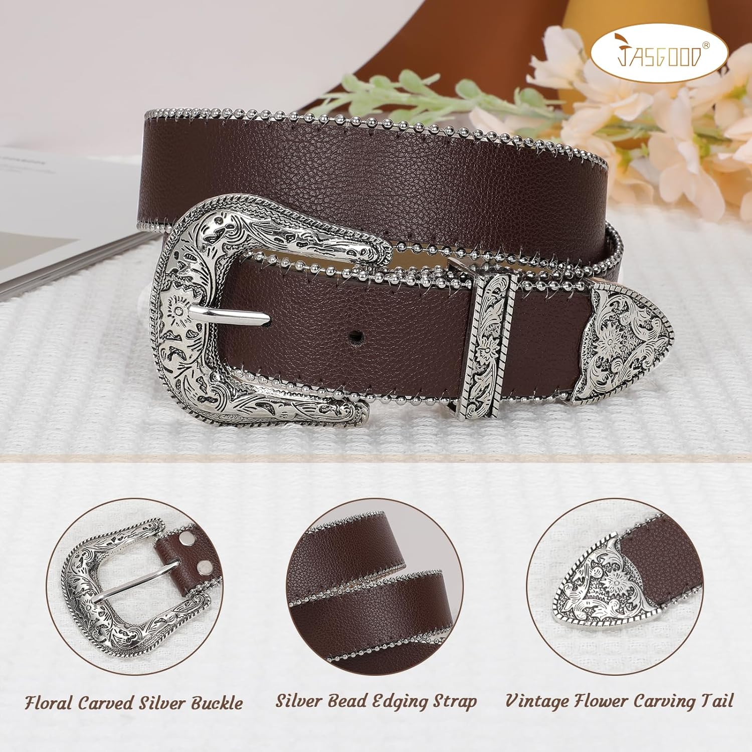 7414 2 Pack Women Belt Ladies Western Vintage Style For Pants Jeans Women Western Leather Belts Ladies Vintage Design Waist Belt  main image 3