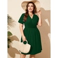 thumbnail image 2 of SHOWMALL Plus Size Wrap Dress for Women, Soft Stretch V Neck Casual Summer Dress, Dark Green 1X Elastic Waist Flowy A-Line Dress with Pockets, 2 of 7
