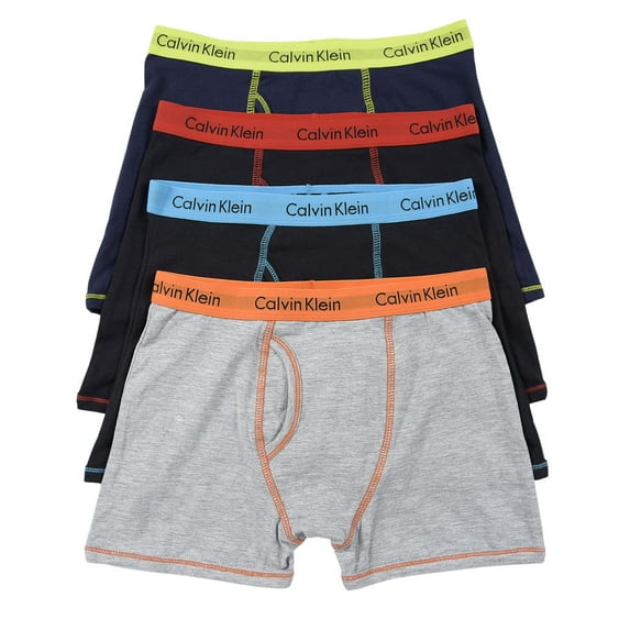 Calvin Klein Boy's 4 Pack Cotton Stretch Boxer Briefs (Bright Contrast, X-Large)